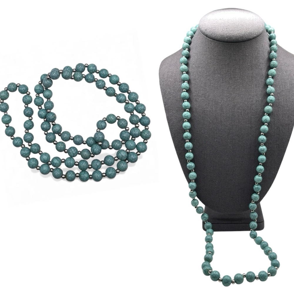 ❤️ Vintage Marbled Turquoise Long Beaded Necklace - Picture 7 of 7